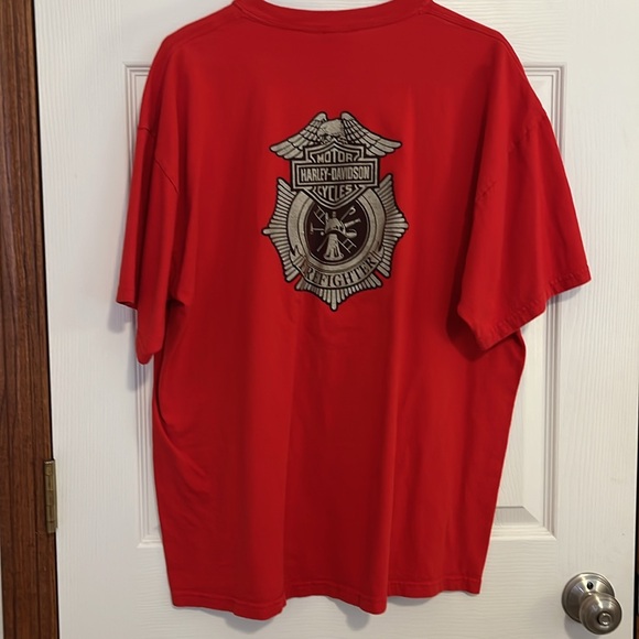 Harley Davidson Motorcycles Red Firefighter Short Sleeve T- Shirt Tee Men’s XL - Picture 3 of 16